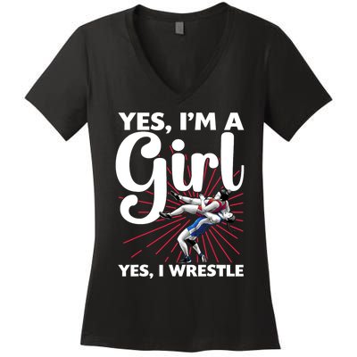 Cool Wrestling For Girls Women Kids Wrestler Athletes Coach Women's V-Neck T-Shirt