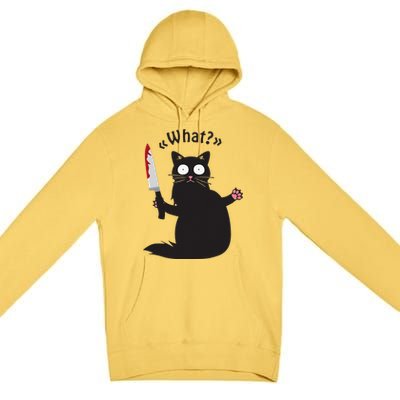 Cat What Funny Black Cat Fun Murderous Cat With Knife Premium Pullover Hoodie