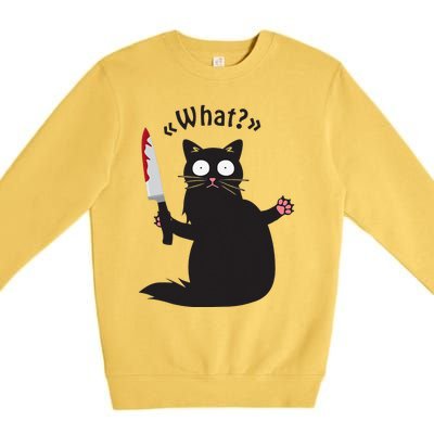 Cat What Funny Black Cat Fun Murderous Cat With Knife Premium Crewneck Sweatshirt