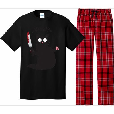 Cat What Funny Black Cat Fun Murderous Cat With Knife Pajama Set