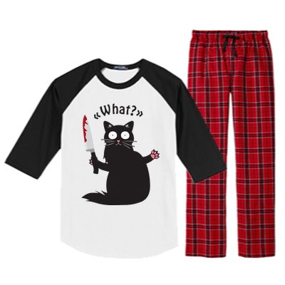 Cat What Funny Black Cat Fun Murderous Cat With Knife Raglan Sleeve Pajama Set