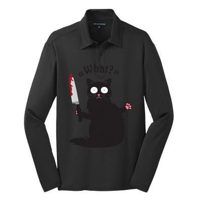 Cat What Funny Black Cat Fun Murderous Cat With Knife Silk Touch Performance Long Sleeve Polo