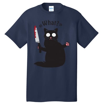 Cat What Funny Black Cat Fun Murderous Cat With Knife Tall T-Shirt