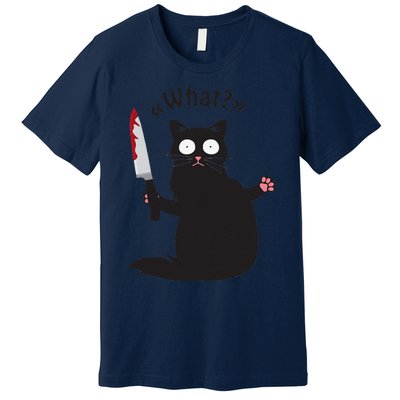 Cat What Funny Black Cat Fun Murderous Cat With Knife Premium T-Shirt