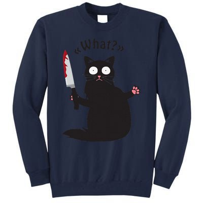 Cat What Funny Black Cat Fun Murderous Cat With Knife Tall Sweatshirt