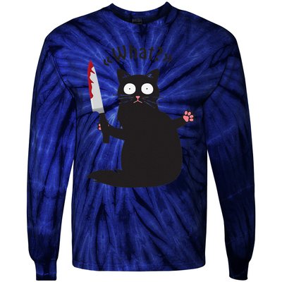 Cat What Funny Black Cat Fun Murderous Cat With Knife Tie-Dye Long Sleeve Shirt