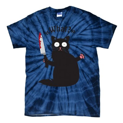 Cat What Funny Black Cat Fun Murderous Cat With Knife Tie-Dye T-Shirt