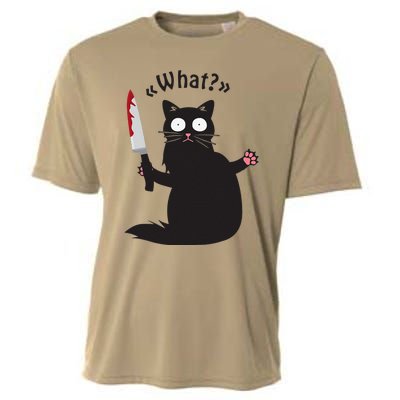 Cat What Funny Black Cat Fun Murderous Cat With Knife Cooling Performance Crew T-Shirt