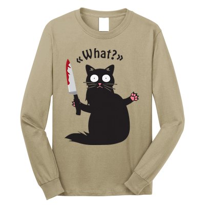 Cat What Funny Black Cat Fun Murderous Cat With Knife Long Sleeve Shirt