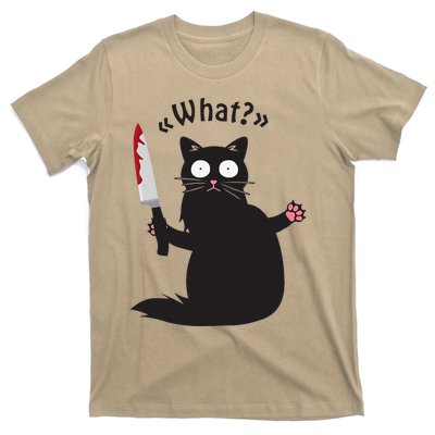 Cat What Funny Black Cat Fun Murderous Cat With Knife T-Shirt