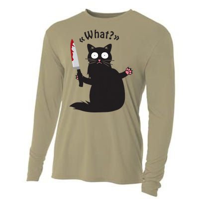 Cat What Funny Black Cat Fun Murderous Cat With Knife Cooling Performance Long Sleeve Crew