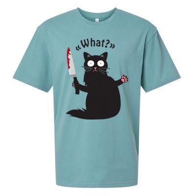 Cat What Funny Black Cat Fun Murderous Cat With Knife Sueded Cloud Jersey T-Shirt