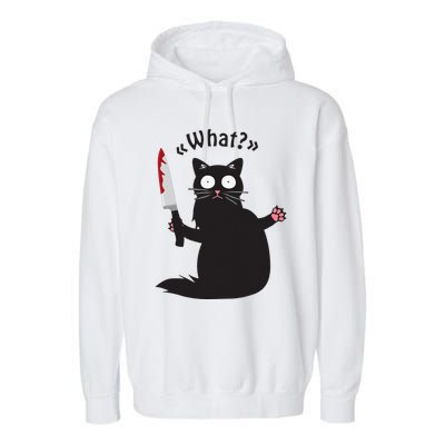 Cat What Funny Black Cat Fun Murderous Cat With Knife Garment-Dyed Fleece Hoodie