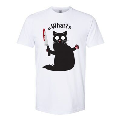 Cat What Funny Black Cat Fun Murderous Cat With Knife Softstyle CVC T-Shirt