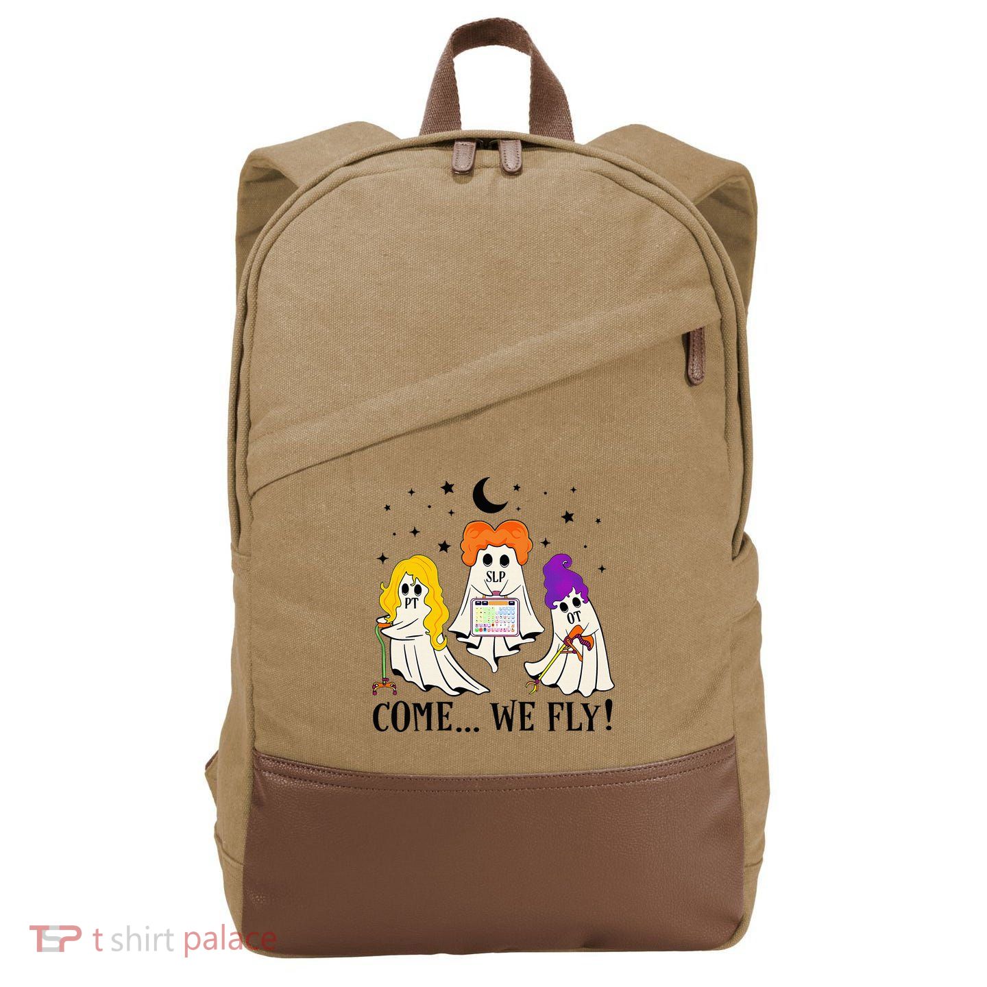 Come We Fly Funny PT SLP OT Nurse Ghost Nursing Halloween Cotton Canvas Backpack