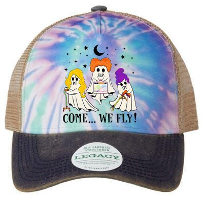 Come We Fly Funny PT SLP OT Nurse Ghost Nursing Halloween Legacy Tie Dye Trucker Hat
