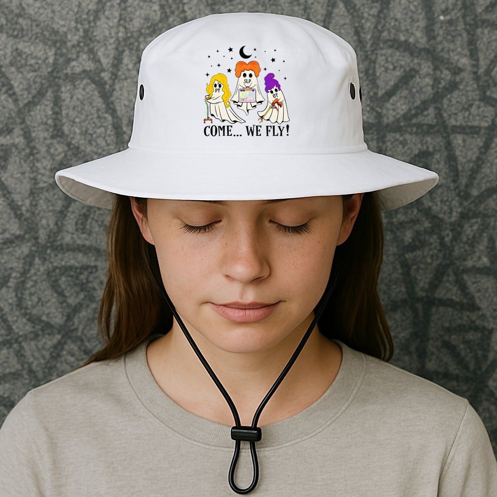 Come We Fly Funny PT SLP OT Nurse Ghost Nursing Halloween Bucket Hat