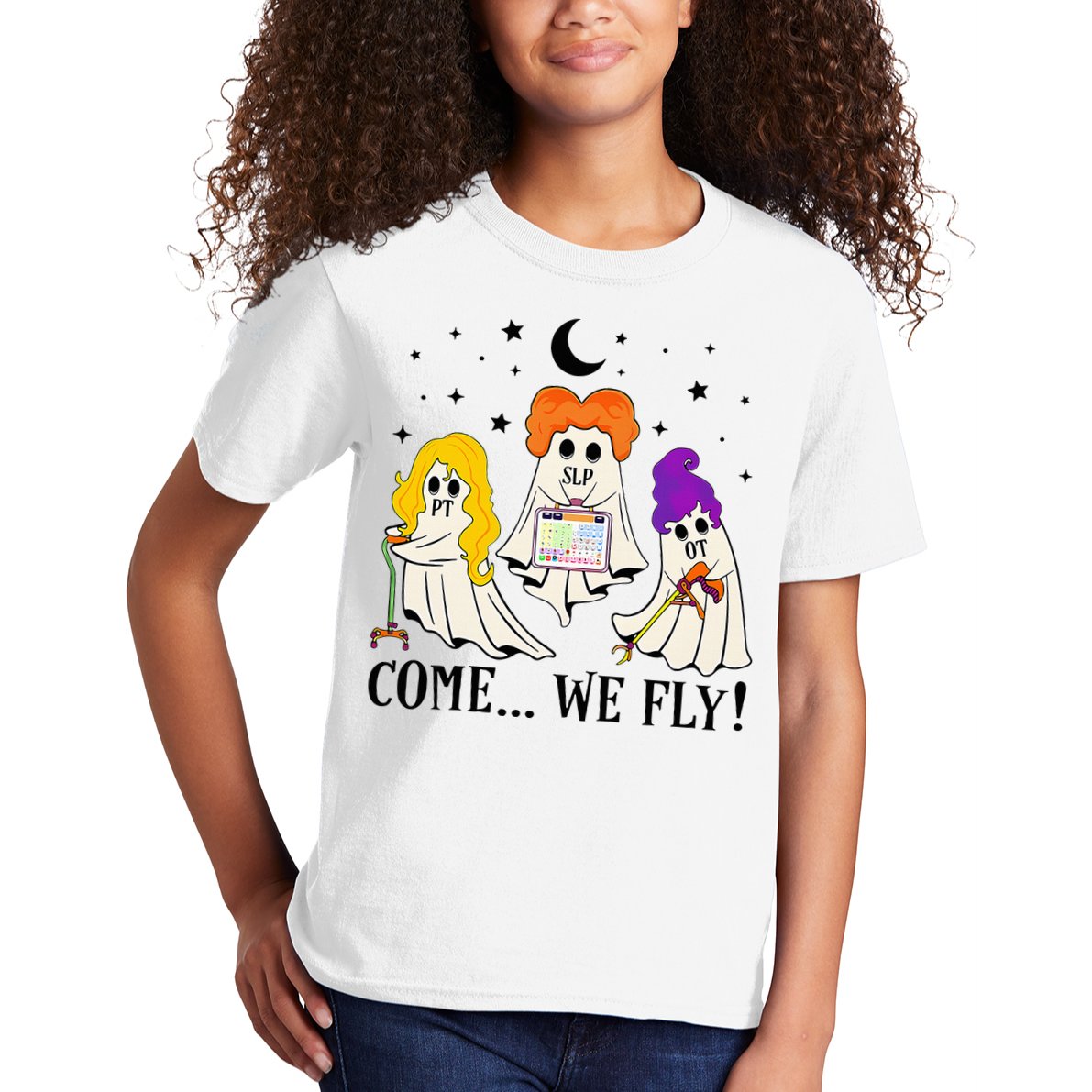 Come We Fly Funny PT SLP OT Nurse Ghost Nursing Halloween Kids T-Shirt