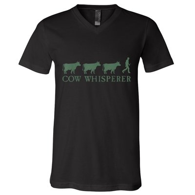 Cow Whisperer Funny Farmer Outfit For Farming Lovers V-Neck T-Shirt