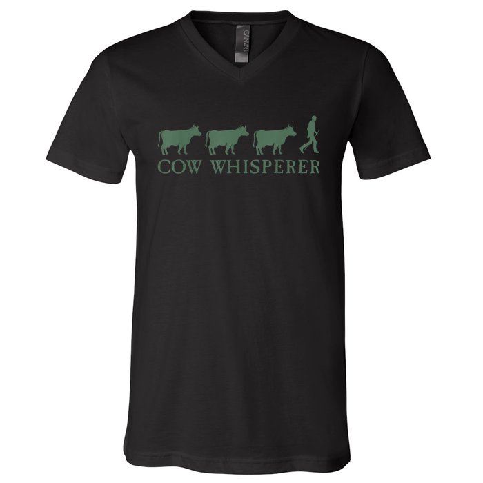 Cow Whisperer Funny Farmer Outfit For Farming Lovers V-Neck T-Shirt