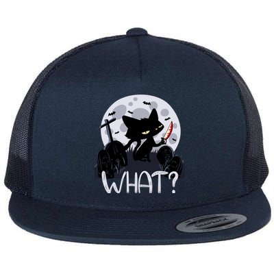 Cat What Funny Spooky Halloween Gift Flat Bill Trucker Hat