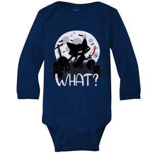 Cat What Funny Spooky Halloween Gift Baby Long Sleeve Bodysuit