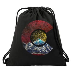 Colorado With Flag Themed Mountain Drawstring Bag