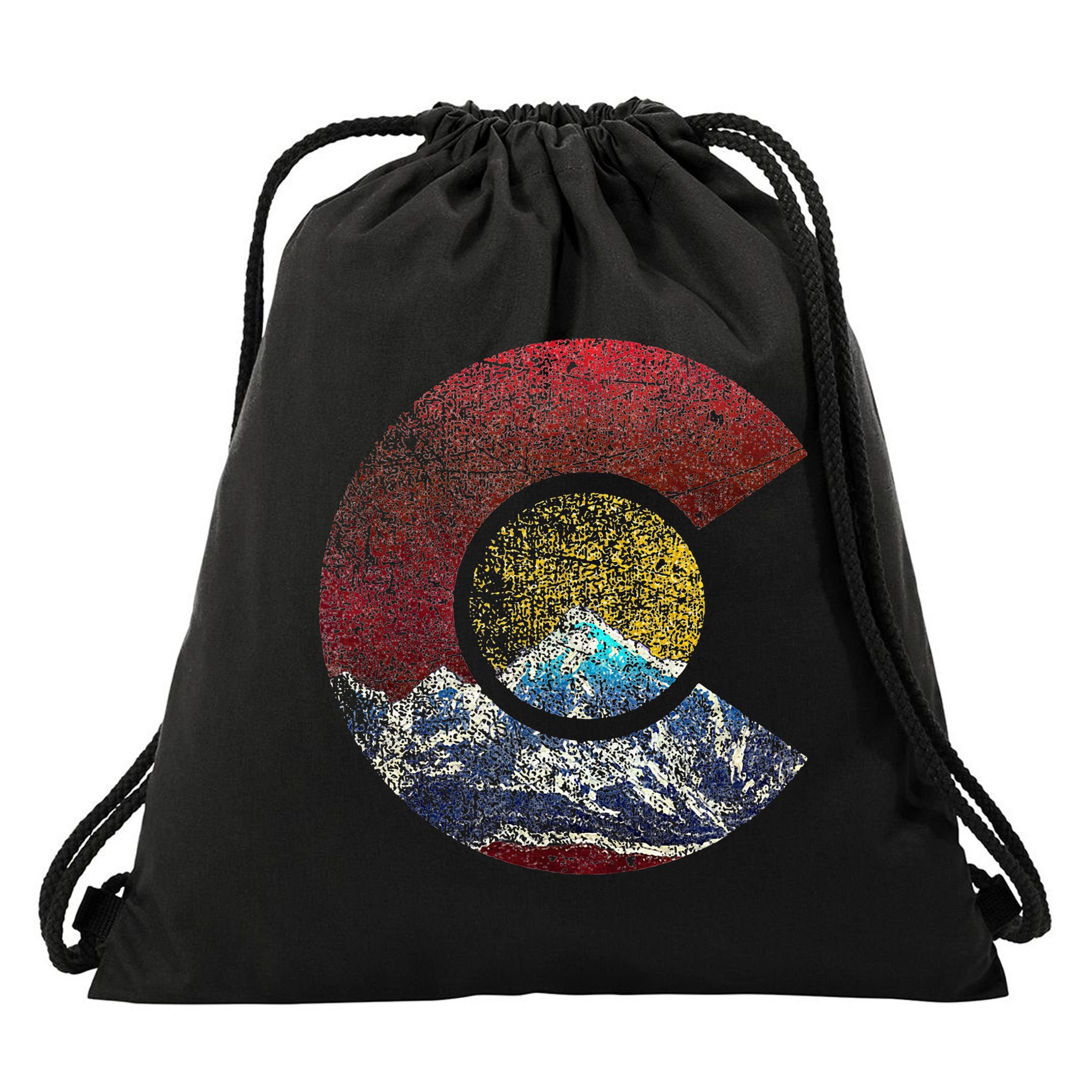 Colorado With Flag Themed Mountain Drawstring Bag