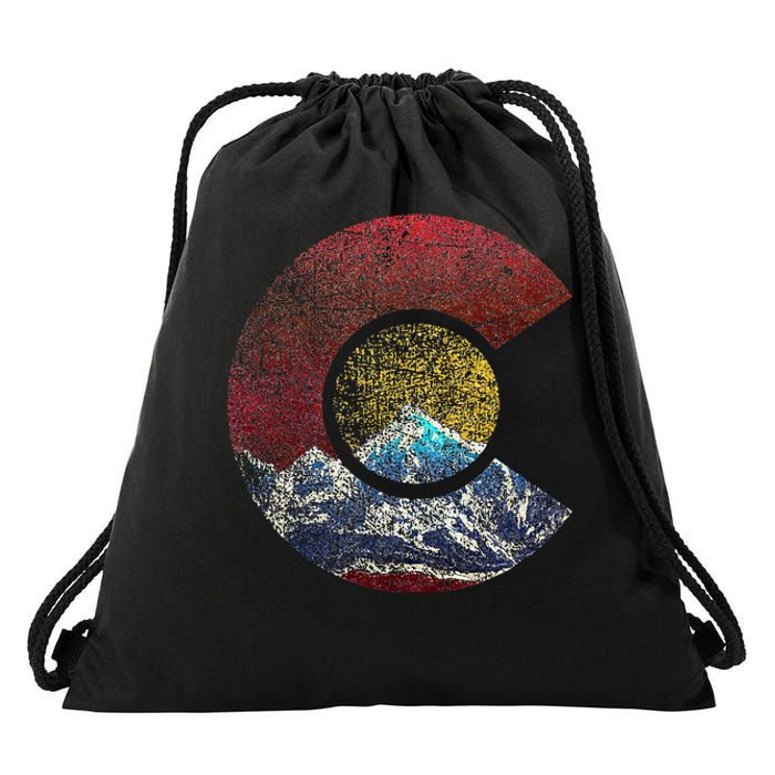 Colorado With Flag Themed Mountain Drawstring Bag