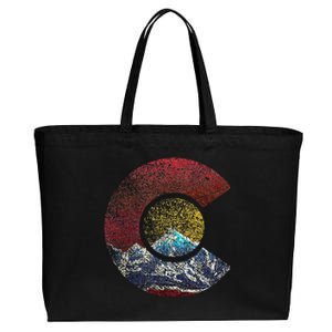 Colorado With Flag Themed Mountain Cotton Canvas Jumbo Tote