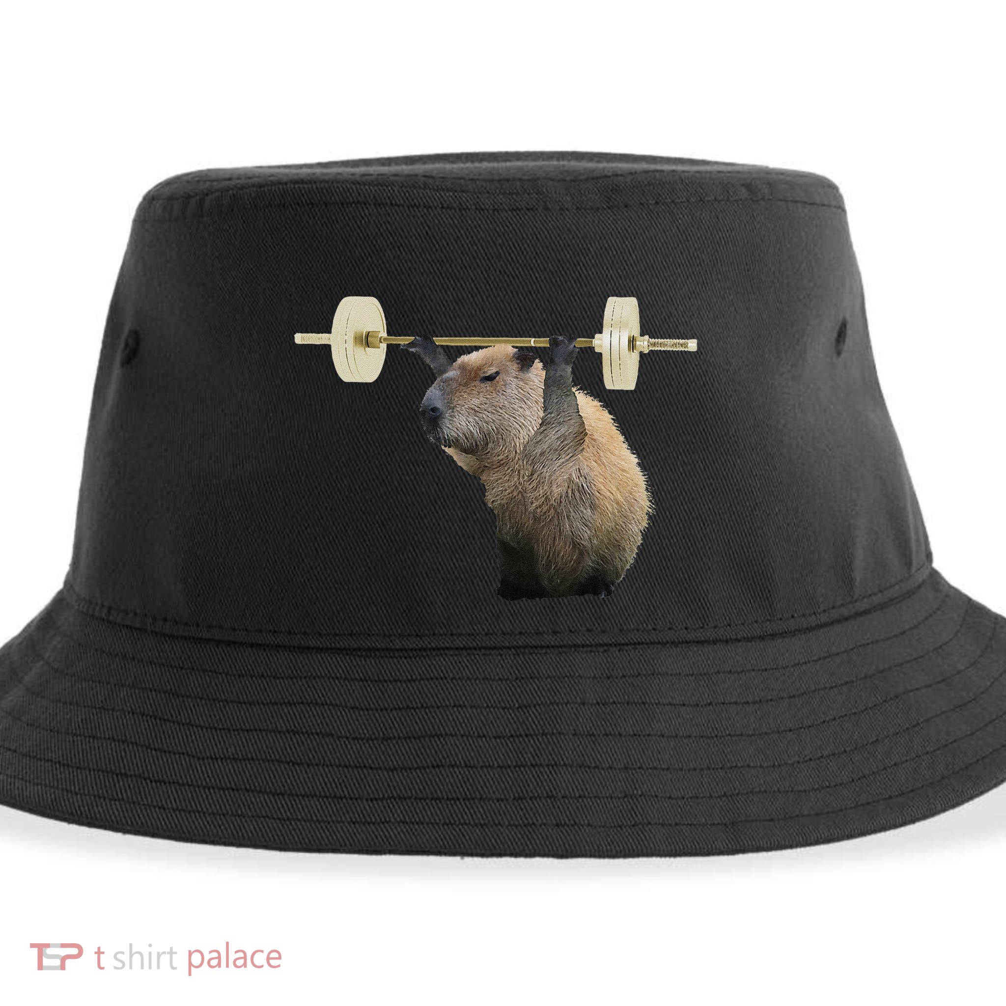 Capybara Weightlifting Funny Body Building Training Sustainable Bucket Hat
