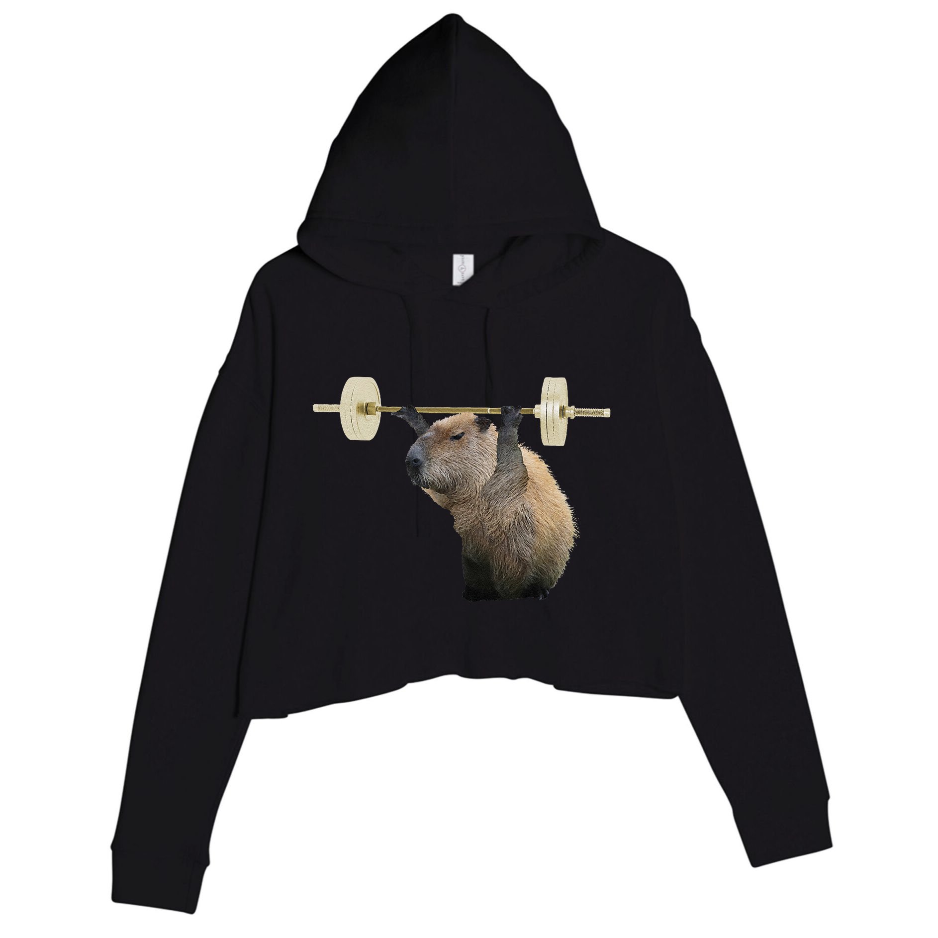 Capybara Weightlifting Funny Body Building Training Crop Fleece Hoodie