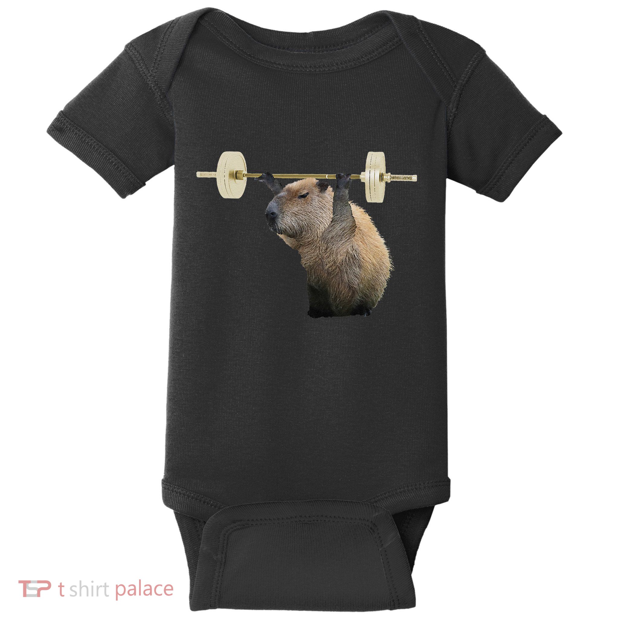 Capybara Weightlifting Funny Body Building Training Baby Bodysuit