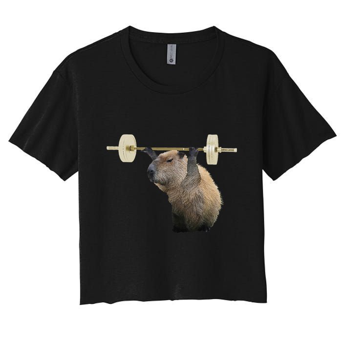Capybara Weightlifting Funny Body Building Training Women's Crop Top Tee