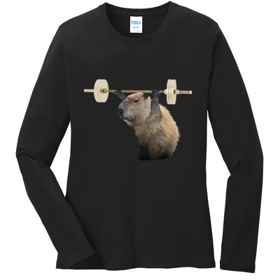 Capybara Weightlifting Funny Body Building Training Ladies Long Sleeve Shirt