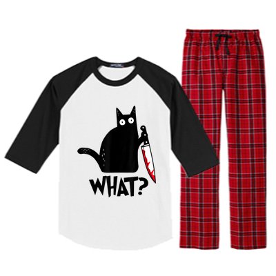 Cat What? Funny Black Cat Murderous Cat With Knife Raglan Sleeve Pajama Set