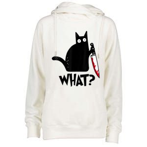 Cat What? Funny Black Cat Murderous Cat With Knife Womens Funnel Neck Pullover Hood