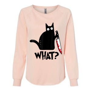 Cat What? Funny Black Cat Murderous Cat With Knife Womens California Wash Sweatshirt