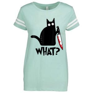 Cat What? Funny Black Cat Murderous Cat With Knife Enza Ladies Jersey Football T-Shirt