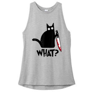 Cat What? Funny Black Cat Murderous Cat With Knife Ladies PosiCharge Tri-Blend Wicking Tank