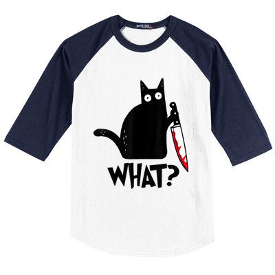 Cat What? Funny Black Cat Murderous Cat With Knife Baseball Sleeve Shirt