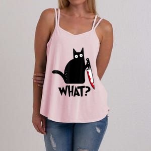 Cat What? Funny Black Cat Murderous Cat With Knife Women's Strappy Tank