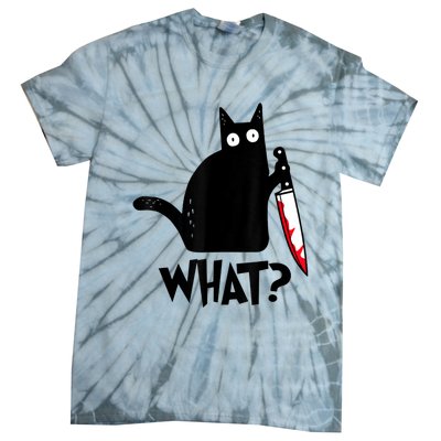 Cat What? Funny Black Cat Murderous Cat With Knife Tie-Dye T-Shirt