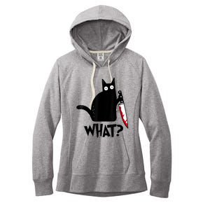 Cat What? Funny Black Cat Murderous Cat With Knife Women's Fleece Hoodie