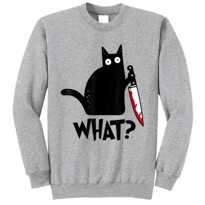 Cat What? Funny Black Cat Murderous Cat With Knife Tall Sweatshirt