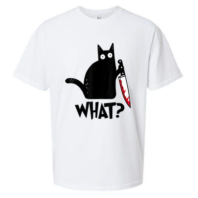 Cat What? Funny Black Cat Murderous Cat With Knife Sueded Cloud Jersey T-Shirt