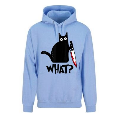 Cat What? Funny Black Cat Murderous Cat With Knife Unisex Surf Hoodie