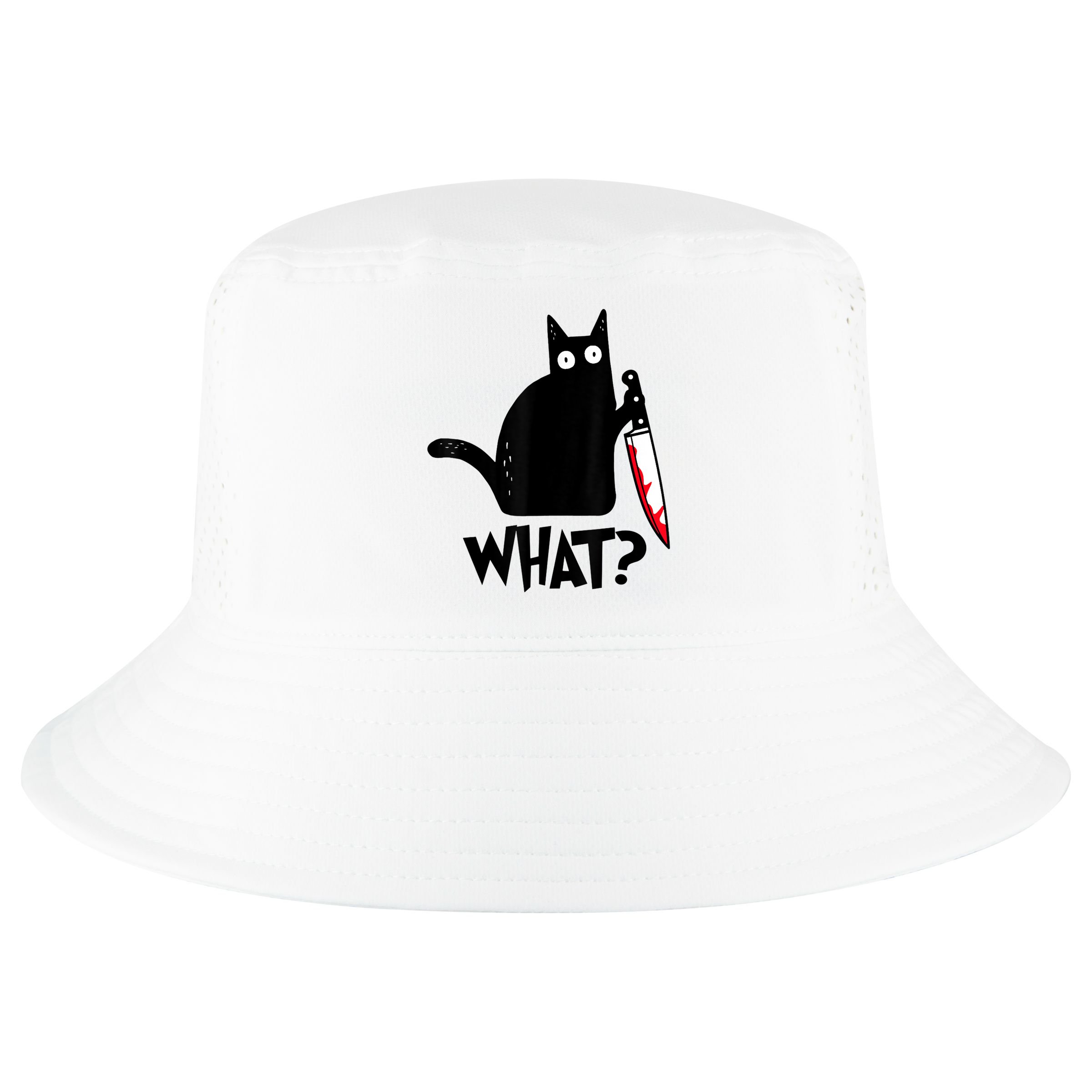 Cat What? Funny Black Cat Murderous Cat With Knife Cool Comfort Performance Bucket Hat