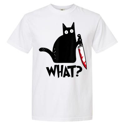 Cat What? Funny Black Cat Murderous Cat With Knife Garment-Dyed Heavyweight T-Shirt