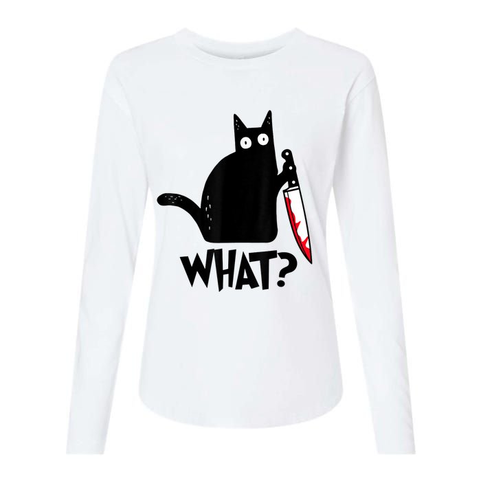 Cat What? Funny Black Cat Murderous Cat With Knife Womens Cotton Relaxed Long Sleeve T-Shirt